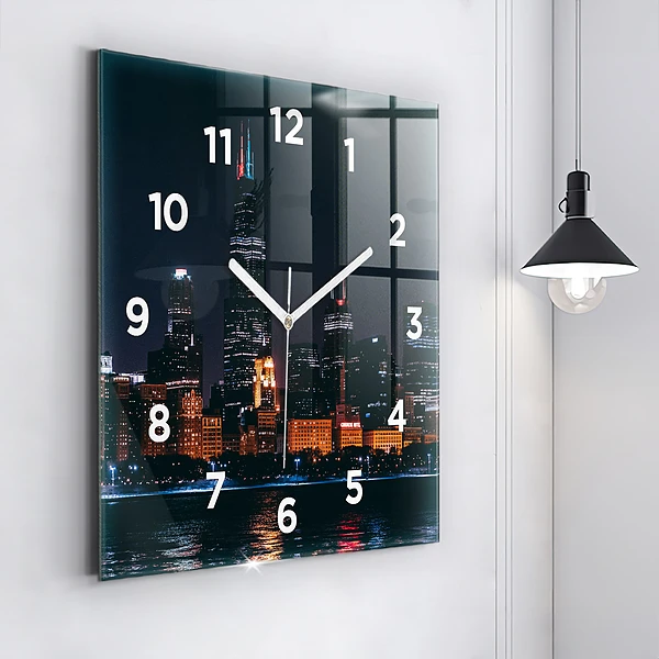 Wanduhr quadratisch Chicago Stadtbild
