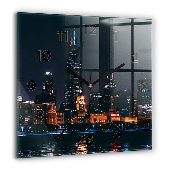 Wanduhr quadratisch Chicago Stadtbild