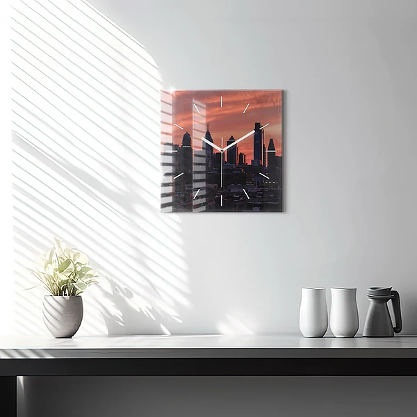 Wanduhr quadratisch mit motiv Skyline von Philadelphia