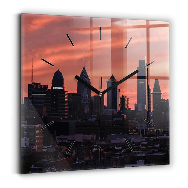 Wanduhr quadratisch mit motiv Skyline von Philadelphia