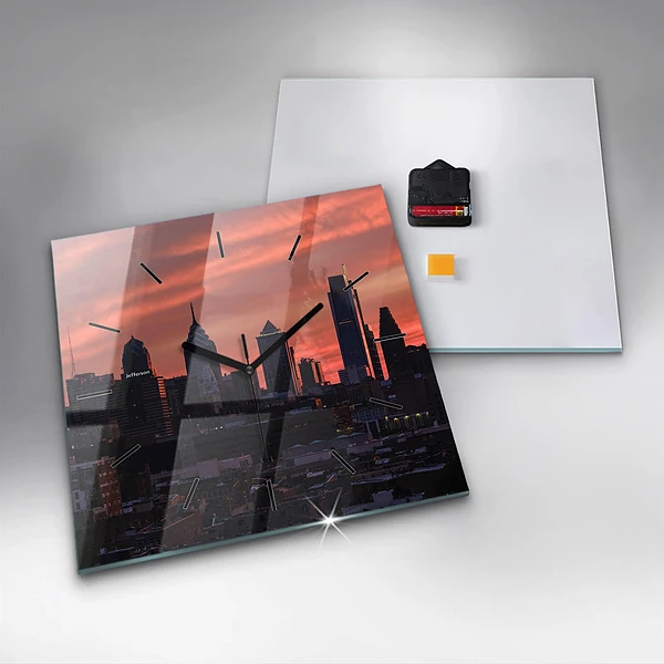 Wanduhr quadratisch mit motiv Skyline von Philadelphia