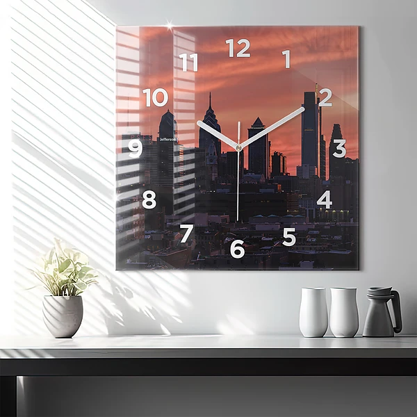 Wanduhr quadratisch mit motiv Skyline von Philadelphia