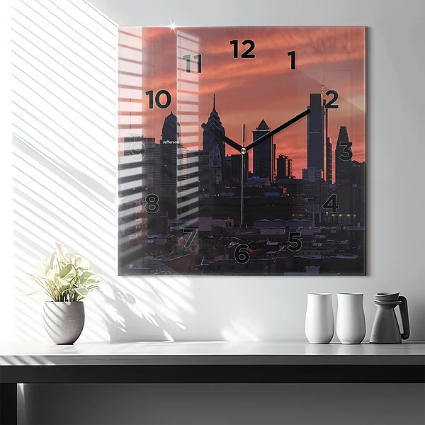 Wanduhr quadratisch mit motiv Skyline von Philadelphia