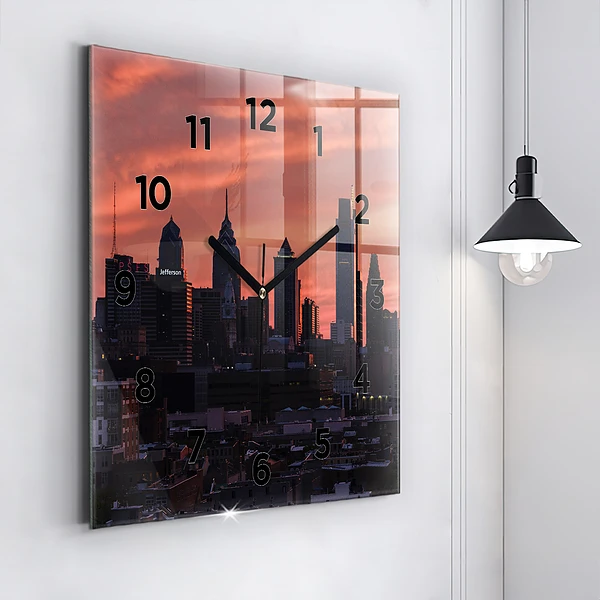 Wanduhr quadratisch mit motiv Skyline von Philadelphia