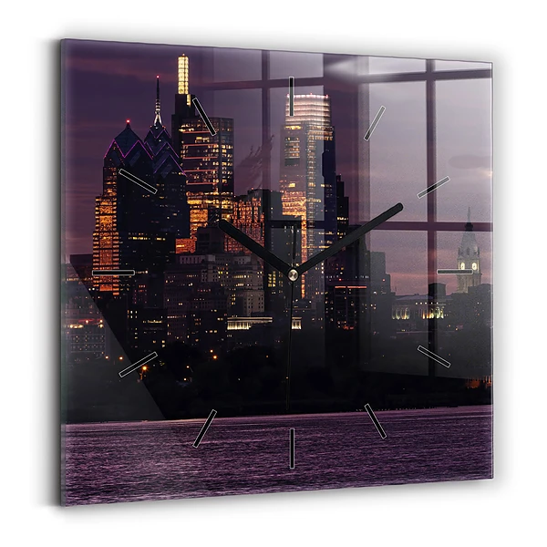 Wanduhr quadratisch mit motiv Philadelphia Stadtpanorama