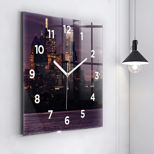Wanduhr quadratisch mit motiv Philadelphia Stadtpanorama
