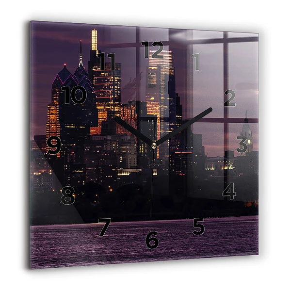 Wanduhr quadratisch mit motiv Philadelphia Stadtpanorama