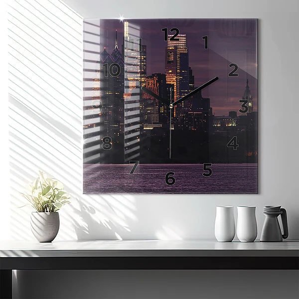Wanduhr quadratisch mit motiv Philadelphia Stadtpanorama