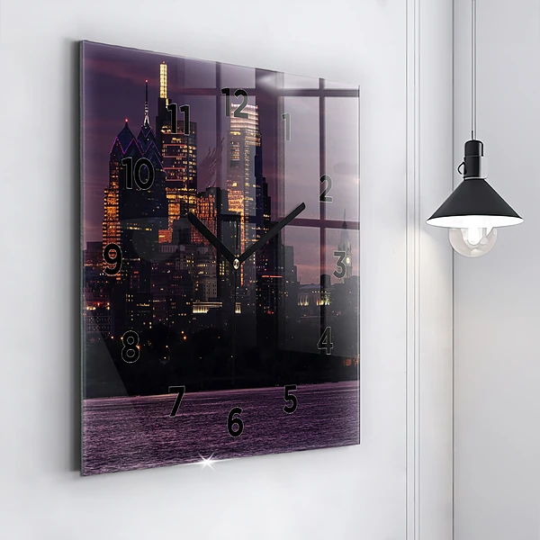 Wanduhr quadratisch mit motiv Philadelphia Stadtpanorama