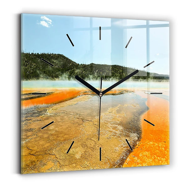 Wanduhr quadratisch mit motiv See mit Bergen