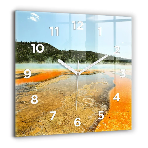 Wanduhr quadratisch mit motiv See mit Bergen