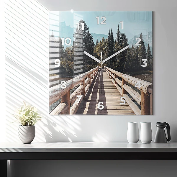 Wanduhr quadratisch mit motiv Berge im Yellowstone