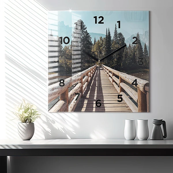 Wanduhr quadratisch mit motiv Berge im Yellowstone