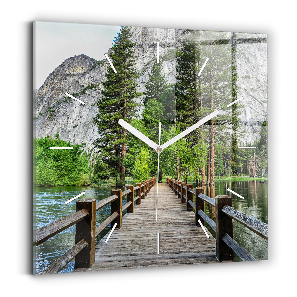 Wanduhr modern quadratisch Yosemite Holzbrücke