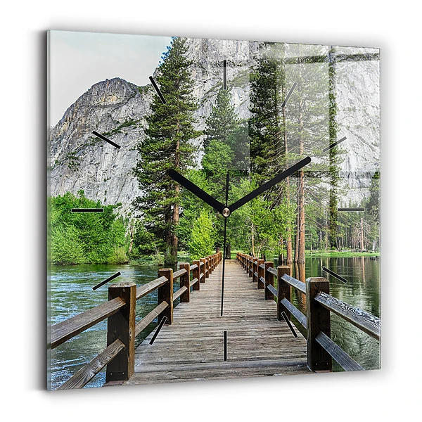 Wanduhr modern quadratisch Yosemite Holzbrücke