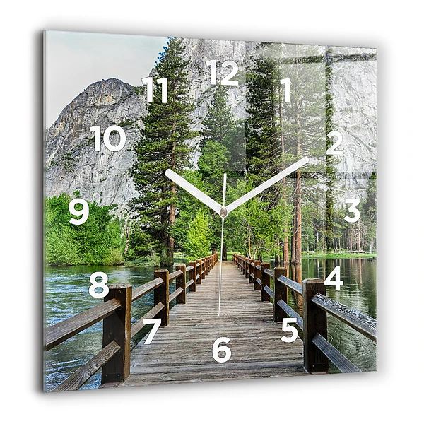 Wanduhr modern quadratisch Yosemite Holzbrücke