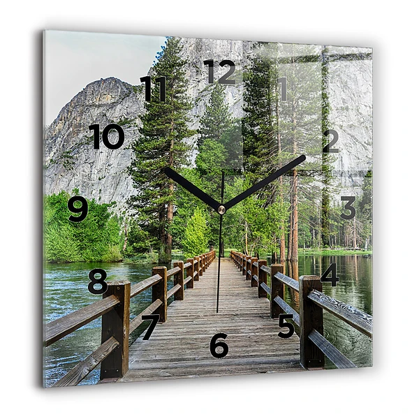 Wanduhr modern quadratisch Yosemite Holzbrücke