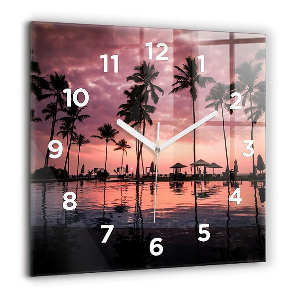 Wanduhr modern quadratisch Palmen auf Hawaii