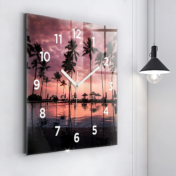 Wanduhr modern quadratisch Palmen auf Hawaii