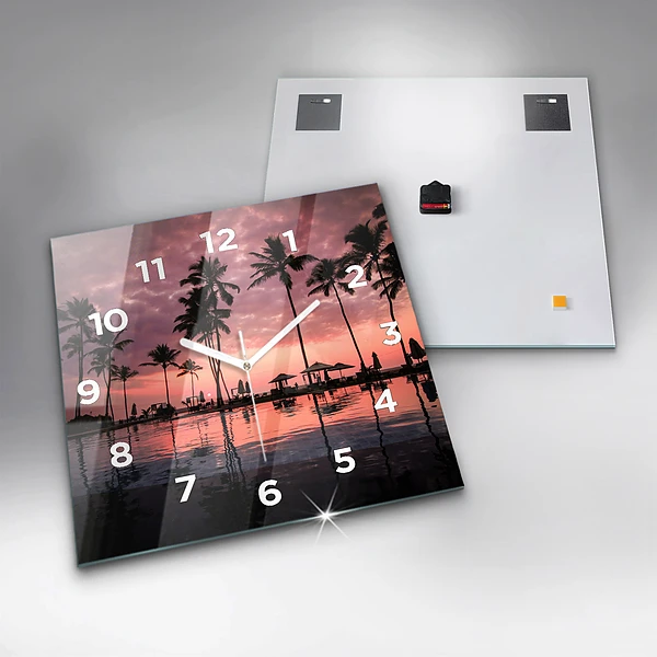 Wanduhr modern quadratisch Palmen auf Hawaii