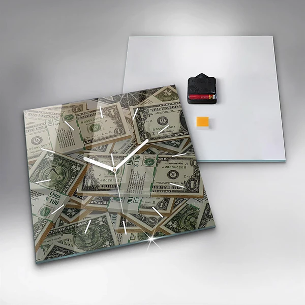 Wanduhr quadratisch mit motiv 1 US Dollar