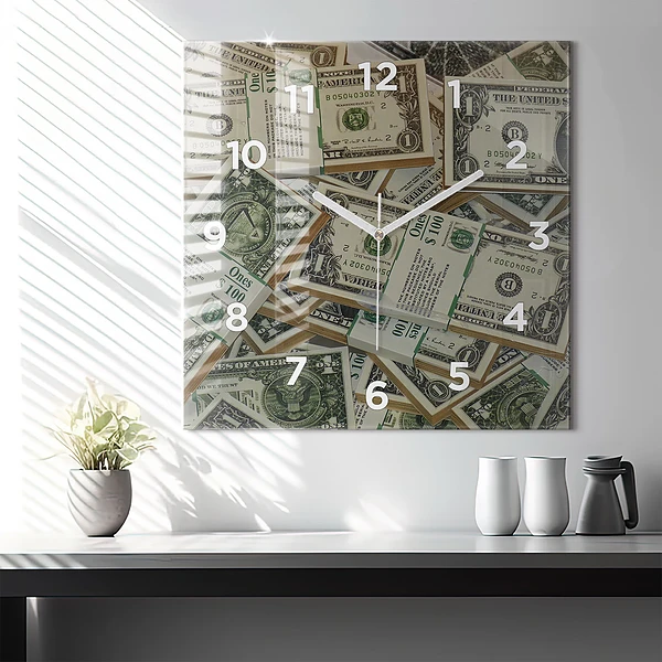 Wanduhr quadratisch mit motiv 1 US Dollar