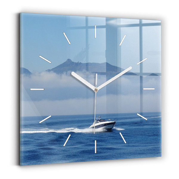 Wanduhr quadratisch Schwimmendes Boot auf dem Meer