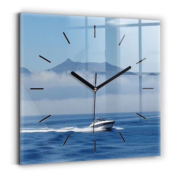 Wanduhr quadratisch Schwimmendes Boot auf dem Meer