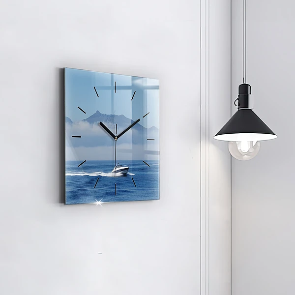 Wanduhr quadratisch Schwimmendes Boot auf dem Meer