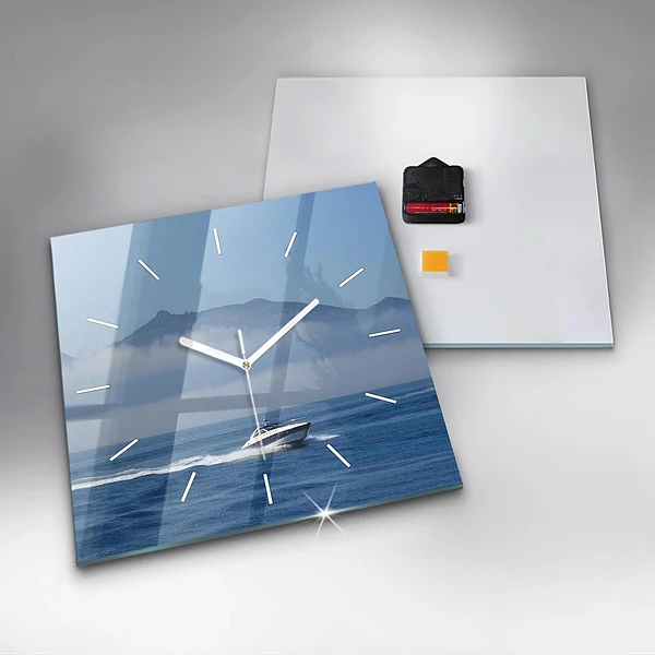 Wanduhr quadratisch Schwimmendes Boot auf dem Meer