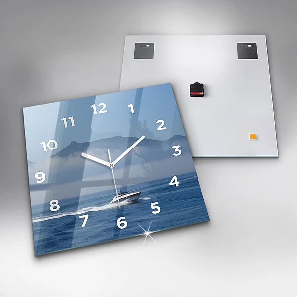 Wanduhr quadratisch Schwimmendes Boot auf dem Meer