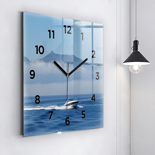 Wanduhr quadratisch Schwimmendes Boot auf dem Meer