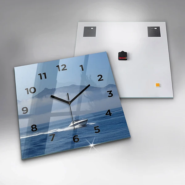 Wanduhr quadratisch Schwimmendes Boot auf dem Meer