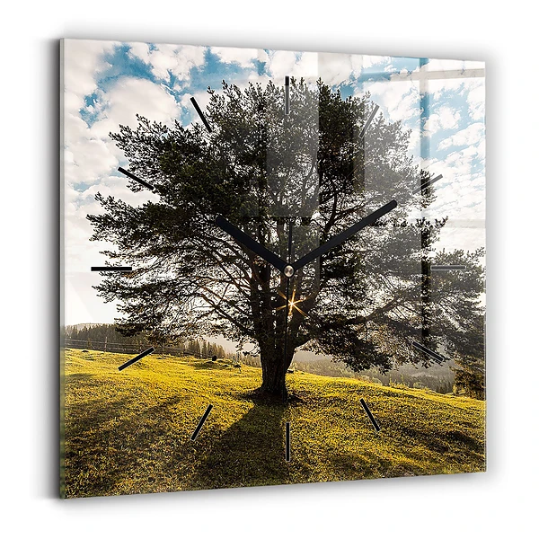 Wanduhr quadratisch Baum auf einem Hügel