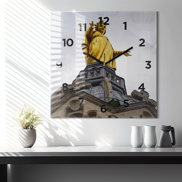 Wanduhr modern quadratisch Marienstatue in Lyon
