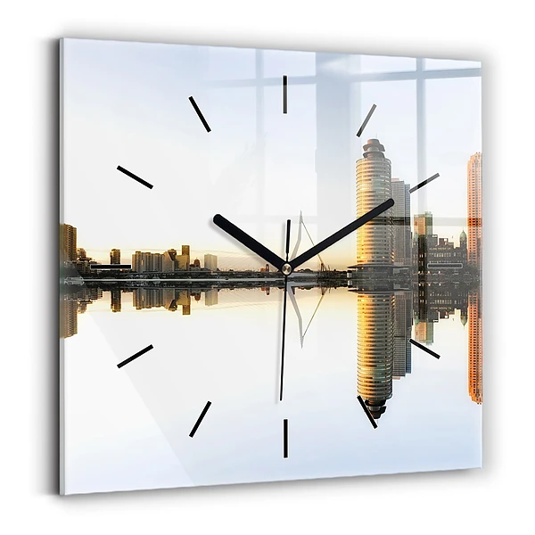 Wanduhr quadratisch mit motiv Stadt am Fluss