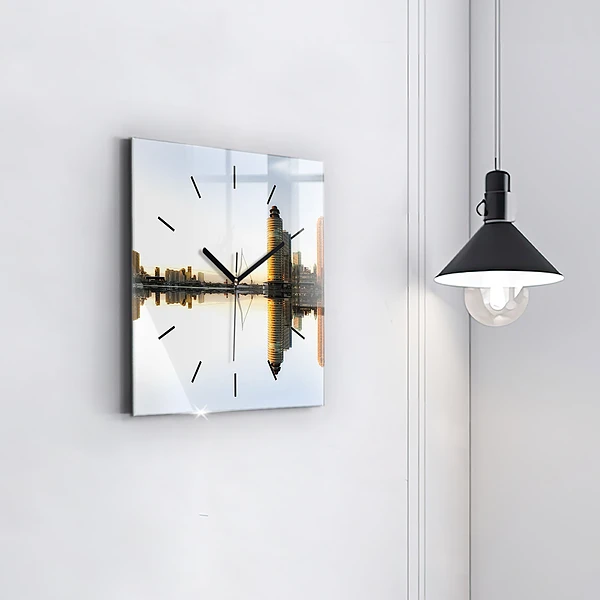 Wanduhr quadratisch mit motiv Stadt am Fluss