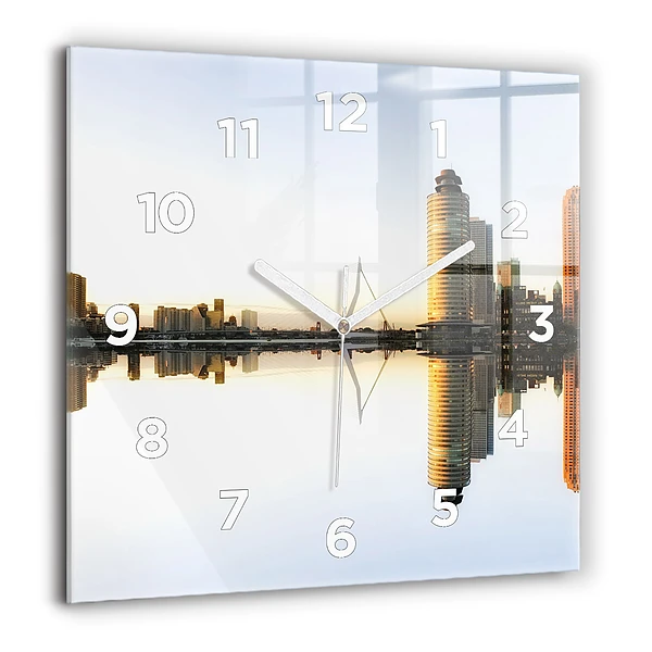 Wanduhr quadratisch mit motiv Stadt am Fluss