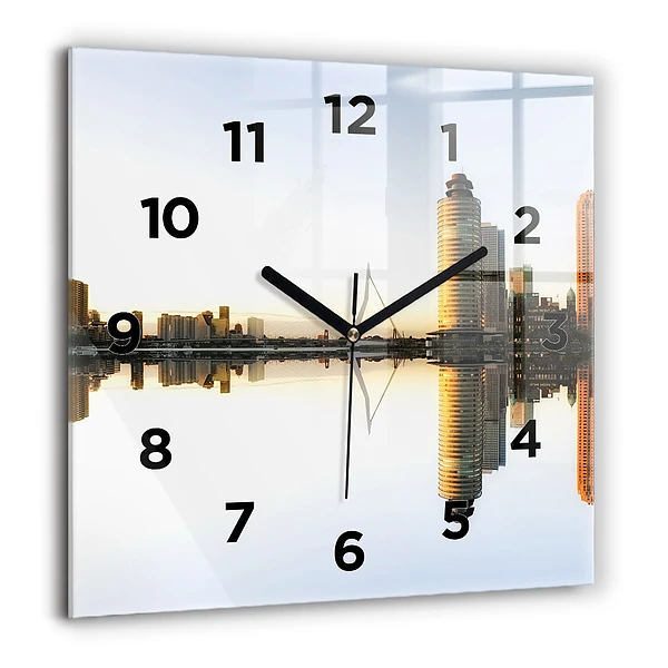 Wanduhr quadratisch mit motiv Stadt am Fluss