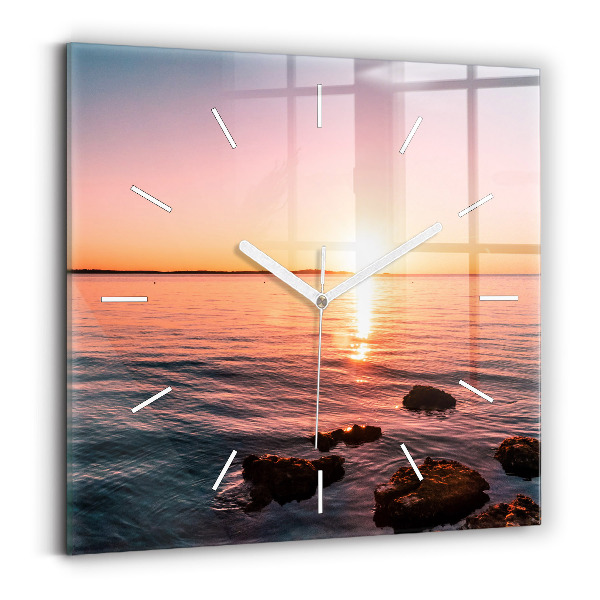 Wanduhr quadratisch mit motiv Felsen bei Sonnenuntergang