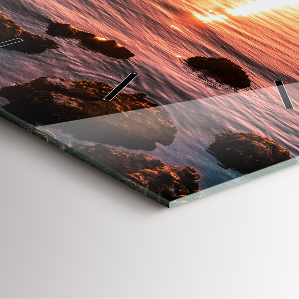 Wanduhr quadratisch mit motiv Felsen bei Sonnenuntergang