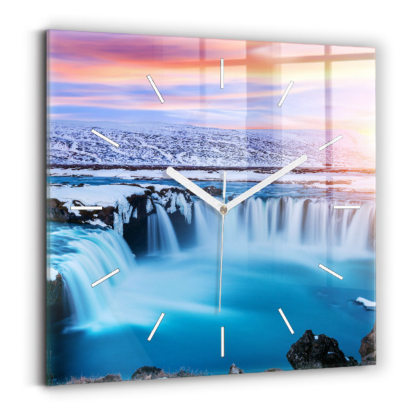 Wanduhr modern quadratisch Godafoss-Wasserfall in Island