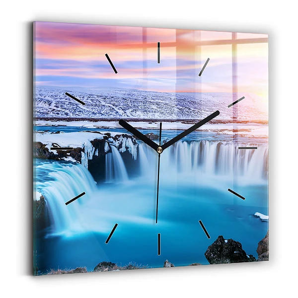 Wanduhr modern quadratisch Godafoss-Wasserfall in Island