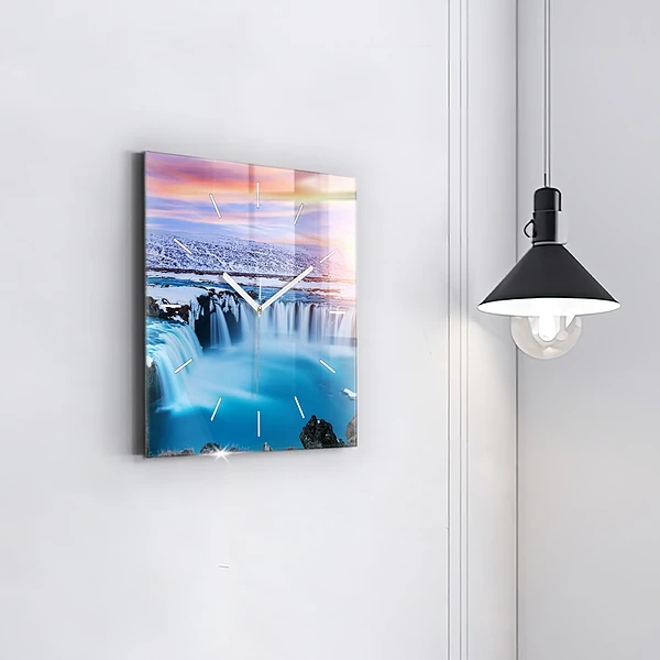 Wanduhr modern quadratisch Godafoss-Wasserfall in Island