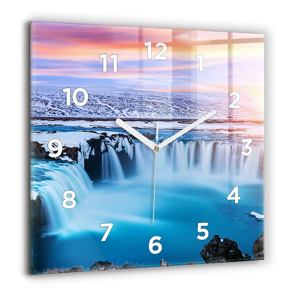 Wanduhr modern quadratisch Godafoss-Wasserfall in Island