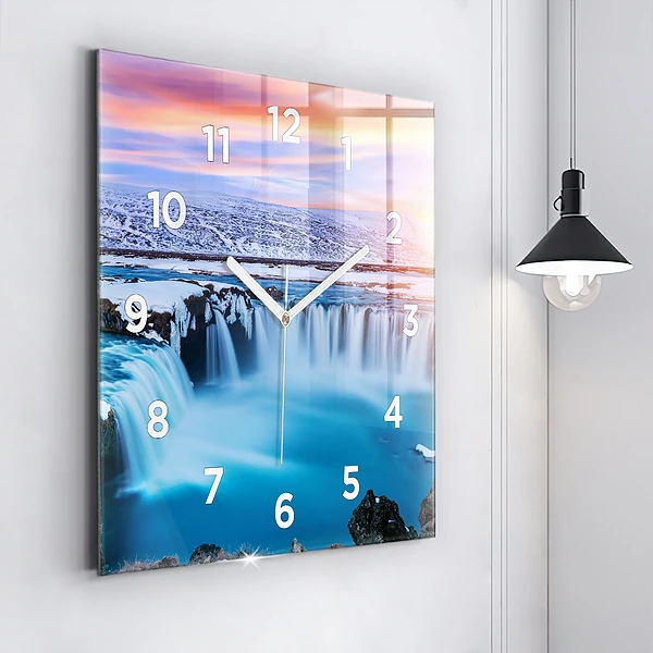 Wanduhr modern quadratisch Godafoss-Wasserfall in Island
