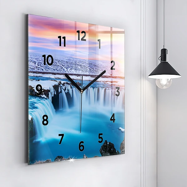 Wanduhr modern quadratisch Godafoss-Wasserfall in Island