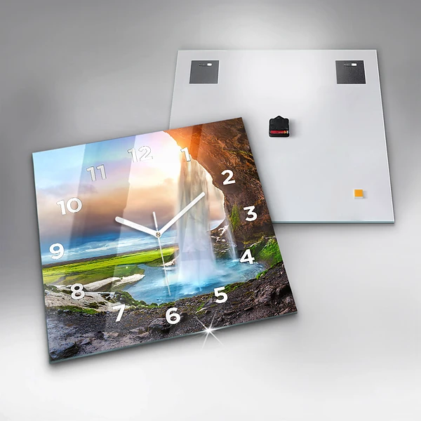 Wanduhr quadratisch mit motiv Wasserfall in Island