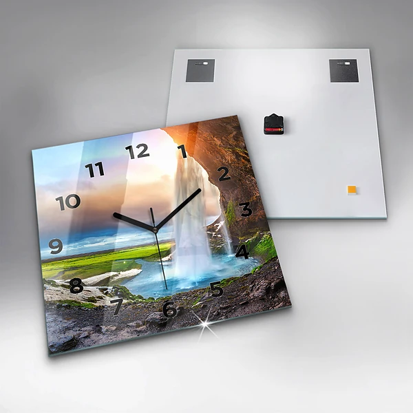 Wanduhr quadratisch mit motiv Wasserfall in Island