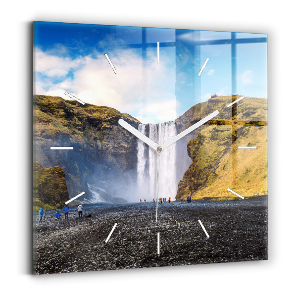 Wanduhr modern quadratisch Wasserfall in Island